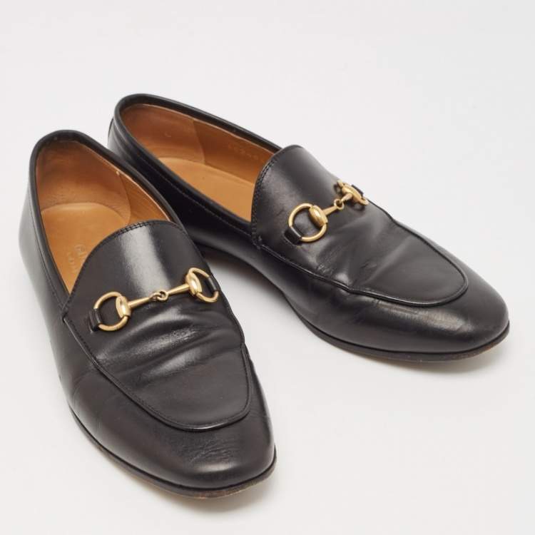 Pre Owned Gucci Black Leather Jordaan Slip On Loafers Size 36