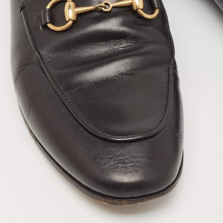 Pre Owned Gucci Black Leather Jordaan Slip On Loafers Size 36