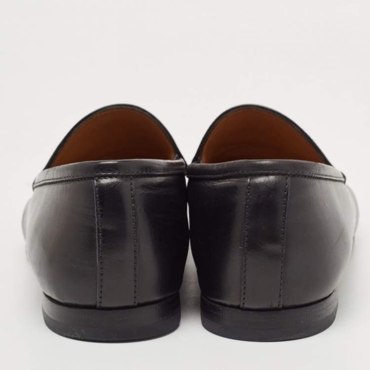 Pre Owned Gucci Black Leather Jordaan Slip On Loafers Size 36