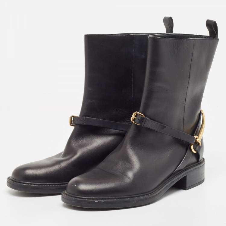 Gucci leather boots with buckle hotsell