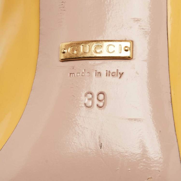 Pre Owned Gucci Yellow Patent Leather Horsebit Peep Toe Pumps Size 39