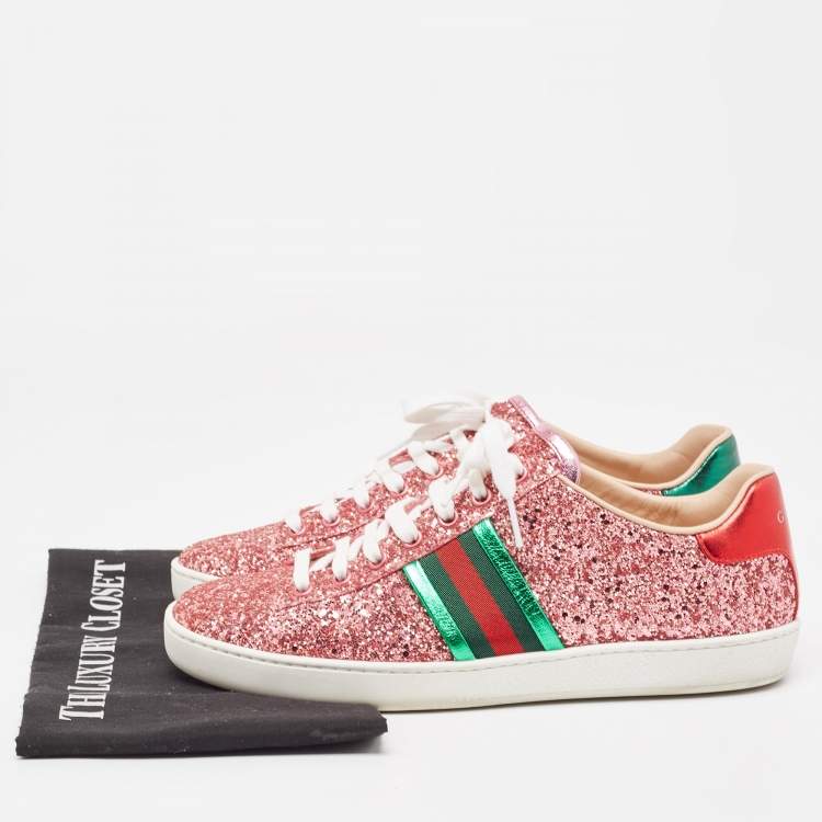 Pre Owned Gucci Tri Color Glitter  and Leather Ace Low Top Sneakers Size 38.5