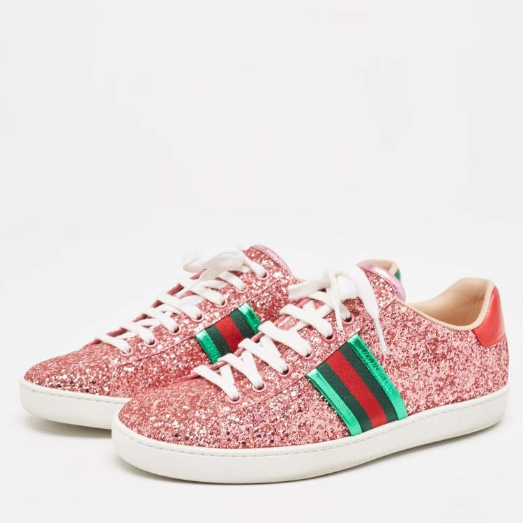 Pre Owned Gucci Tri Color Glitter  and Leather Ace Low Top Sneakers Size 38.5