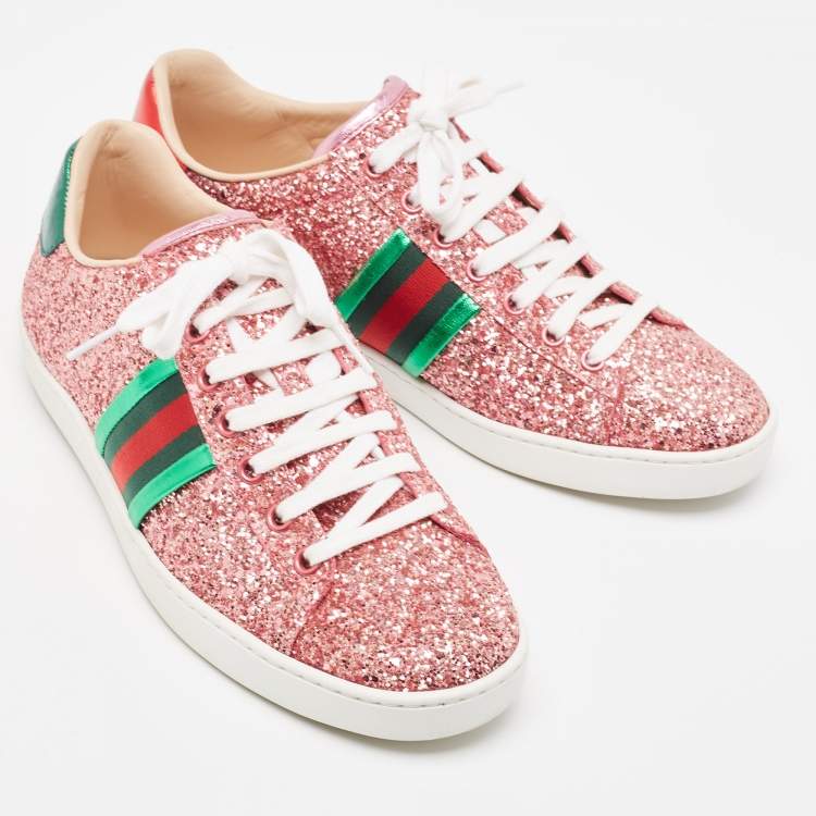 Pre Owned Gucci Tri Color Glitter  and Leather Ace Low Top Sneakers Size 38.5