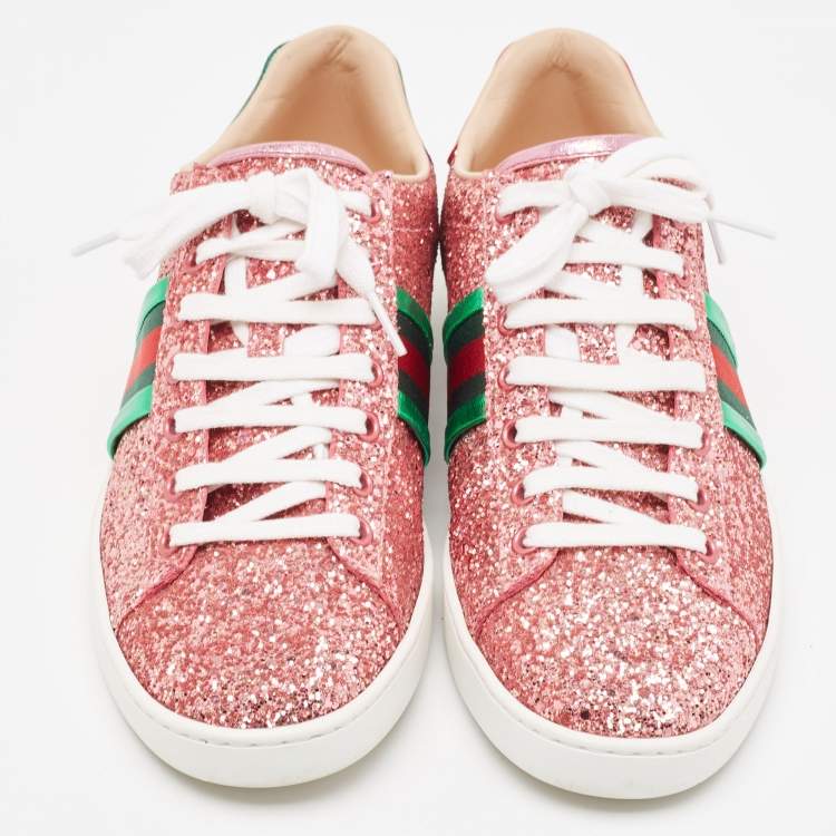 Pre Owned Gucci Tri Color Glitter  and Leather Ace Low Top Sneakers Size 38.5