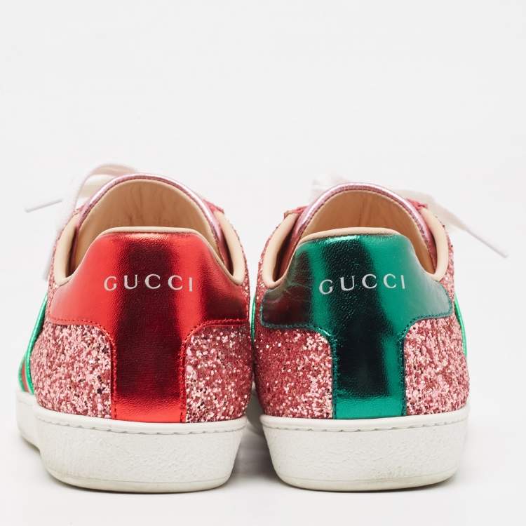 Pre Owned Gucci Tri Color Glitter  and Leather Ace Low Top Sneakers Size 38.5