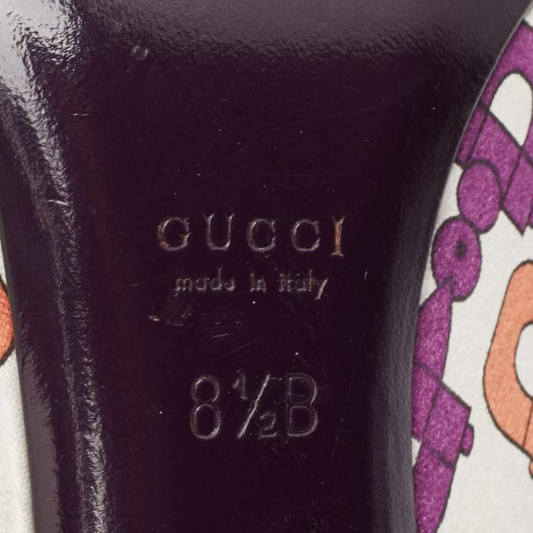 Pre Owned Gucci Multicolor Satin Horsebit Peep Toe Pumps Size 38.5