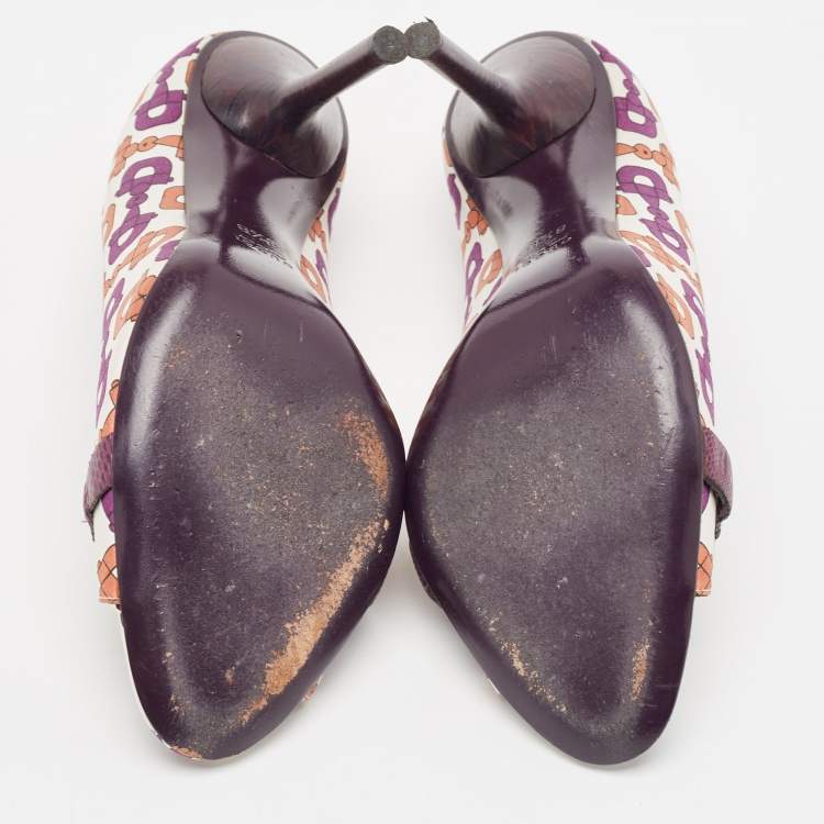 Pre Owned Gucci Multicolor Satin Horsebit Peep Toe Pumps Size 38.5