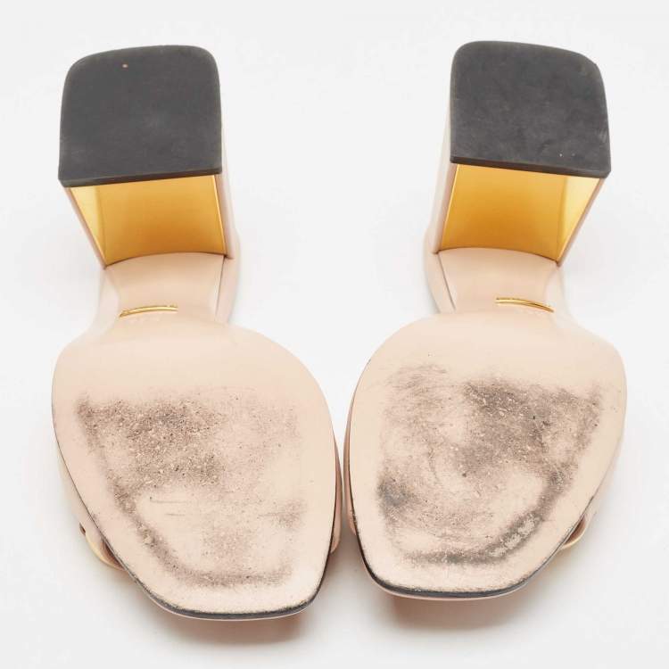 Pre Owned Gucci Pink Leather Horsebit Accent Slide Sandals Size 39.5