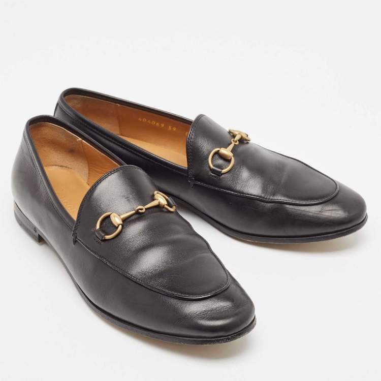 Pre Owned Gucci Black Leather Jordaan Loafers Size 39