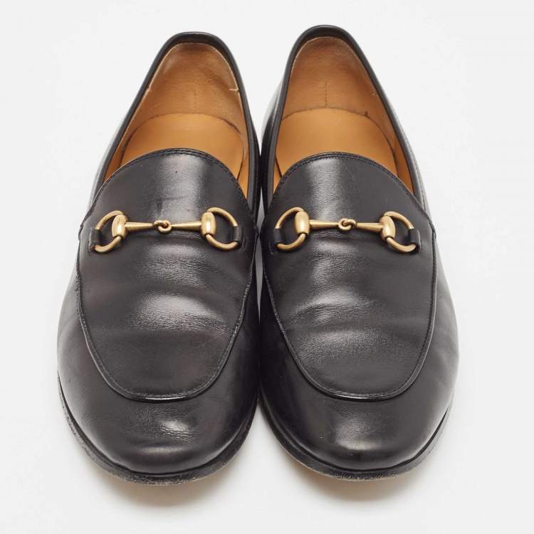 Pre Owned Gucci Black Leather Jordaan Loafers Size 39
