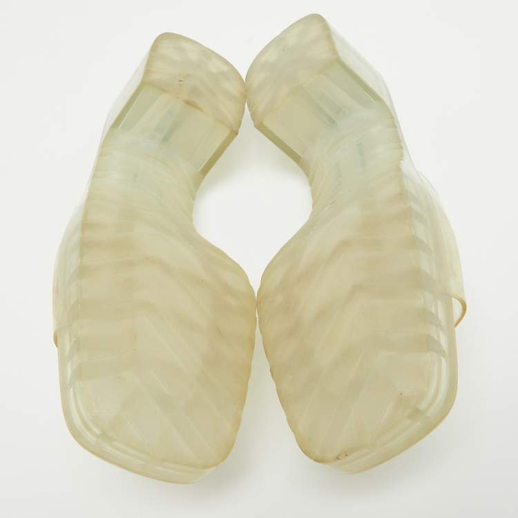 Pre Owned Gucci Transparent PVC Embossed Logo Block Heel Slide Sandals Size 38