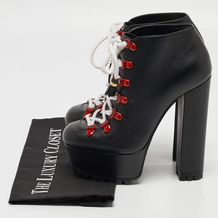 Pre Owned Gucci Black Leather Kayka Ankle Boots Size 37
