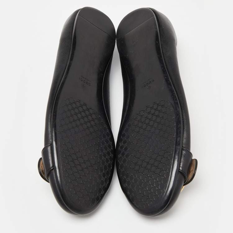 Pre Owned Gucci Black Leather Ballet Flats Size 41