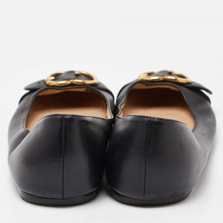 Pre Owned Gucci Black Leather Ballet Flats Size 41