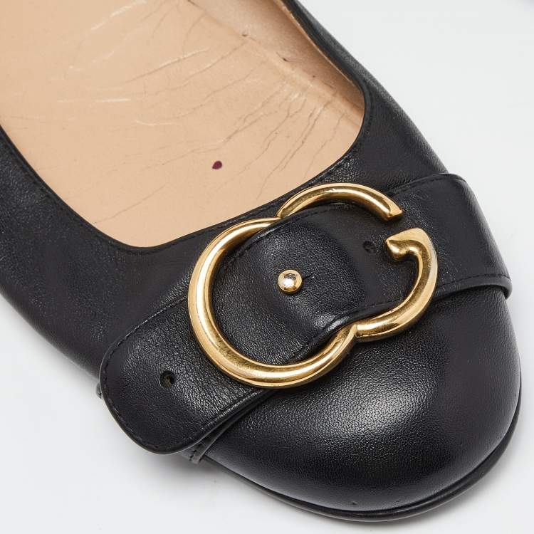 Pre Owned Gucci Black Leather Ballet Flats Size 41