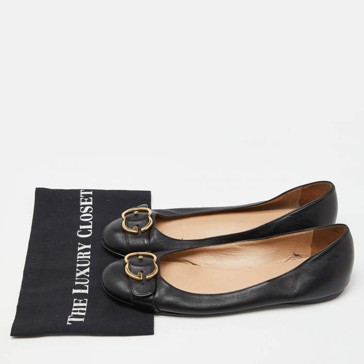 Pre Owned Gucci Black Leather Ballet Flats Size 41