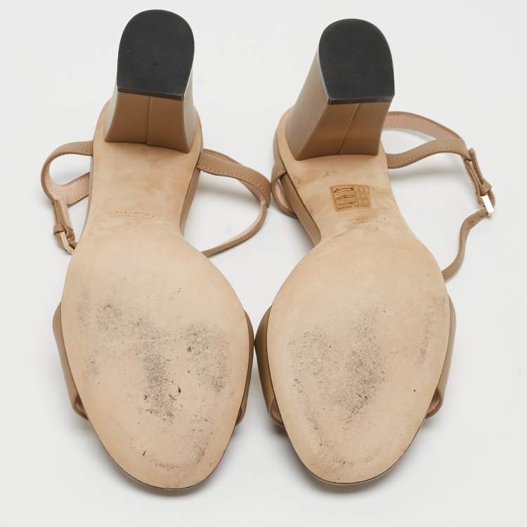 Pre Owned Gucci Beige Leather Claudie Ankle Strap Sandals Size 37