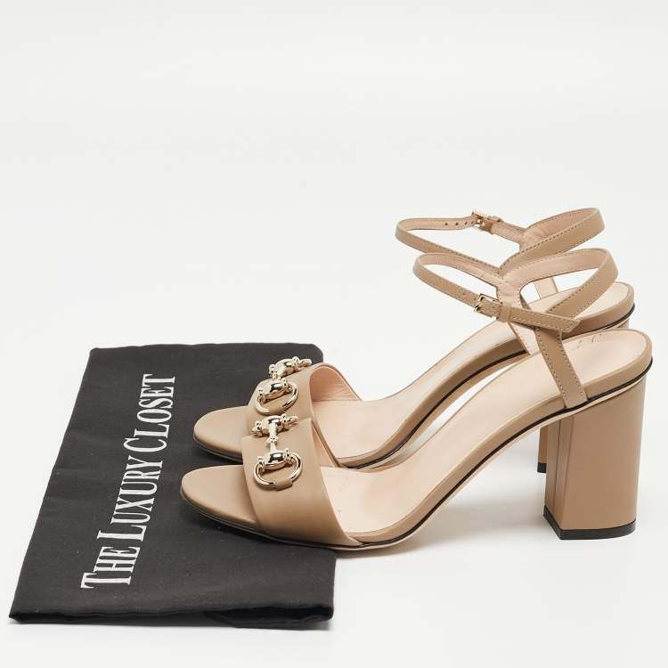 Pre Owned Gucci Beige Leather Claudie Ankle Strap Sandals Size 37