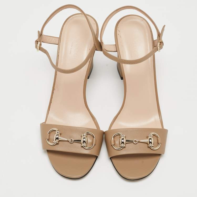 Pre Owned Gucci Beige Leather Claudie Ankle Strap Sandals Size 37