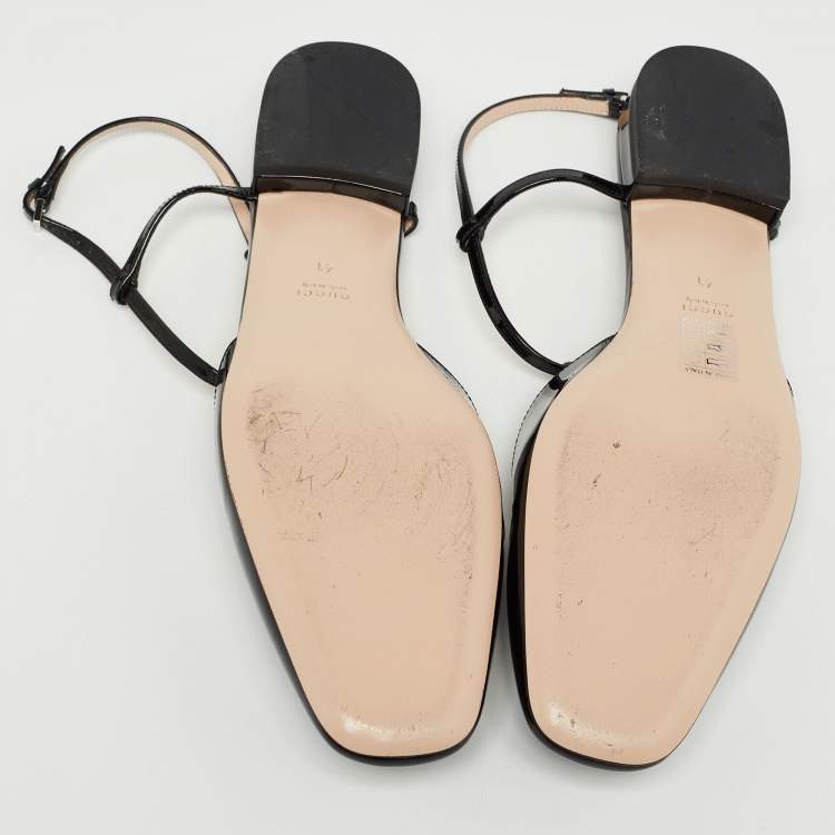 Pre Owned Gucci Black Patent Leather Double G Ballet Flats Size 41