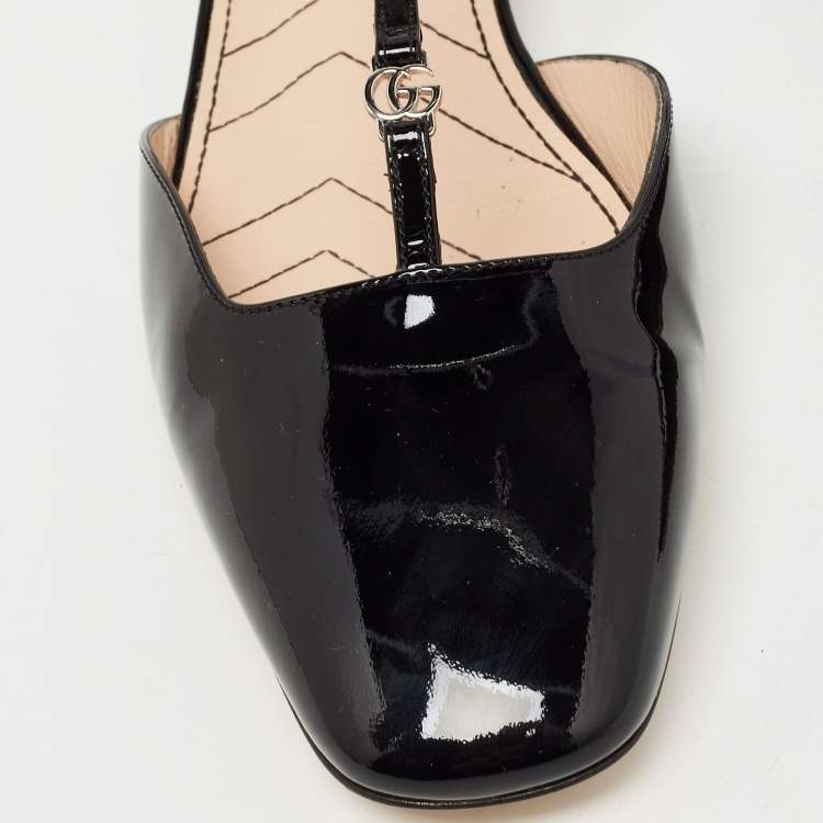 Pre Owned Gucci Black Patent Leather Double G Ballet Flats Size 41