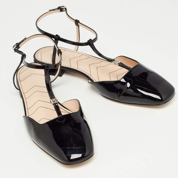 Pre Owned Gucci Black Patent Leather Double G Ballet Flats Size 41