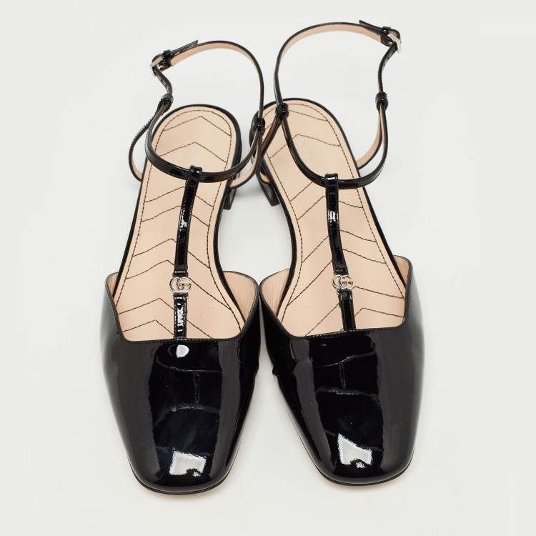 Pre Owned Gucci Black Patent Leather Double G Ballet Flats Size 41