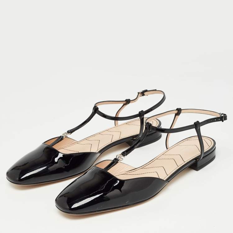 Pre Owned Gucci Black Patent Leather Double G Ballet Flats Size 41