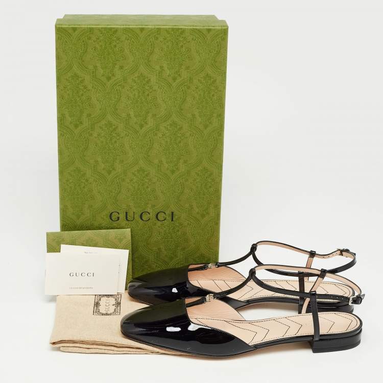 Pre Owned Gucci Black Patent Leather Double G Ballet Flats Size 41