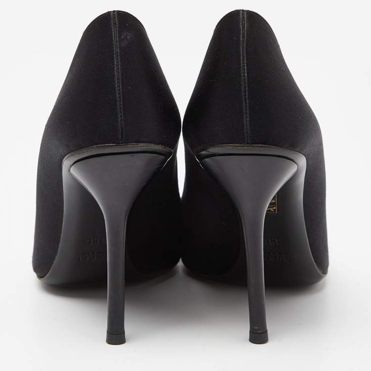 Pre Owned Gucci Black Satin Horsebit Peep Toe Pumps Size 38