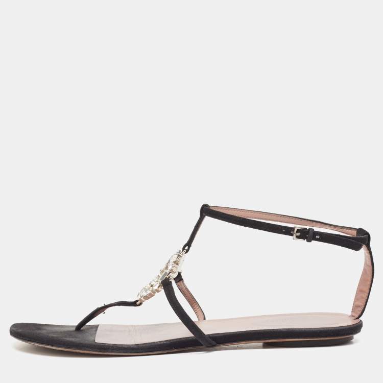 Women's Interlocking G thong sandal in black leather