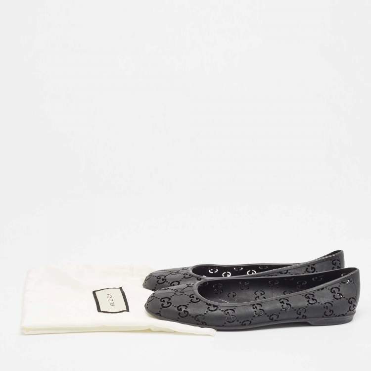 Pre Owned Gucci Black Rubber GG Ballet Flats Size 41