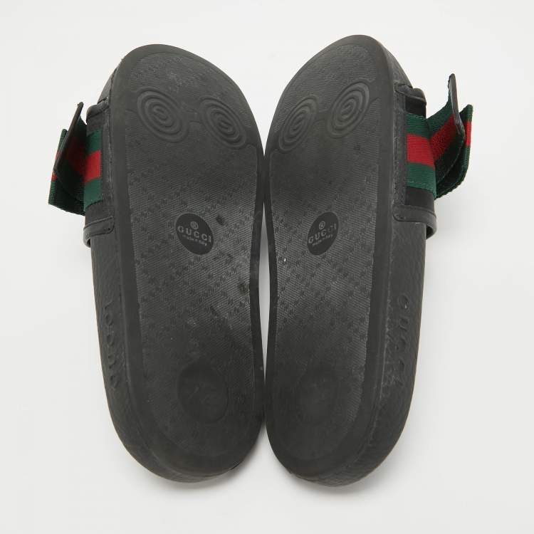 Pre Owned Gucci Tricolor Leather and Fabric Web Bow Pool Slides Size 37