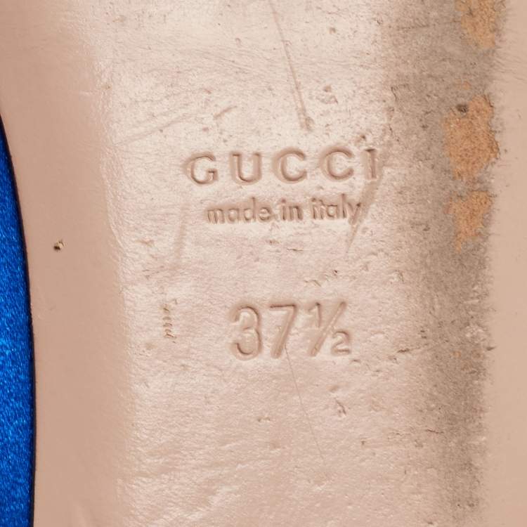 Pre Owned Gucci Blue Satin Interlocking G Crystals Ballet Flats Size 37.5