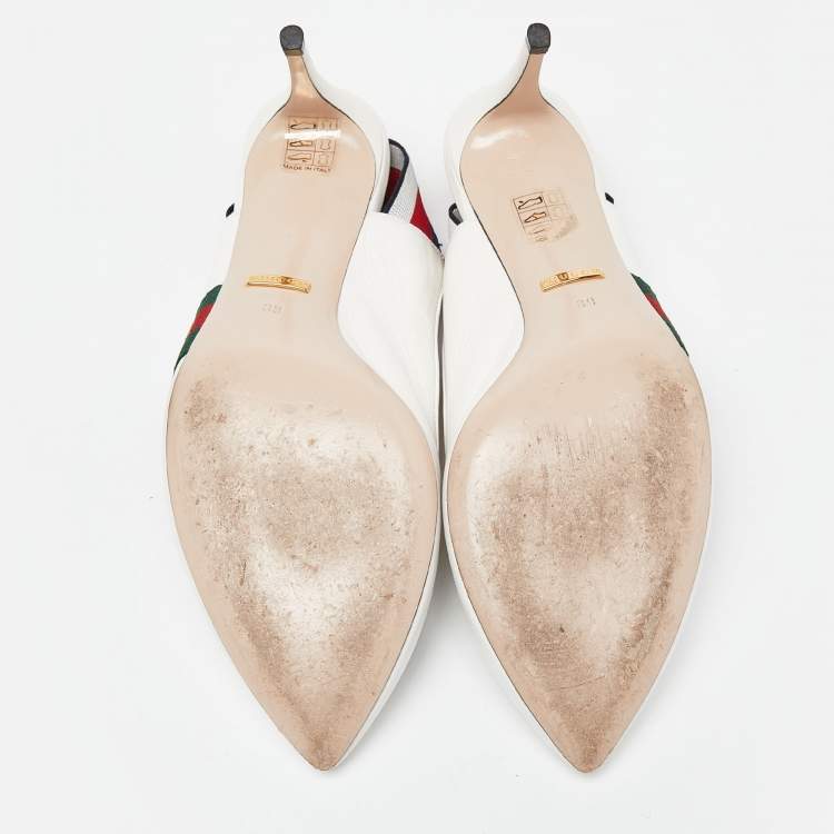 Pre Owned Gucci White Leather Sylvie Accent Slingback Pumps Size 39