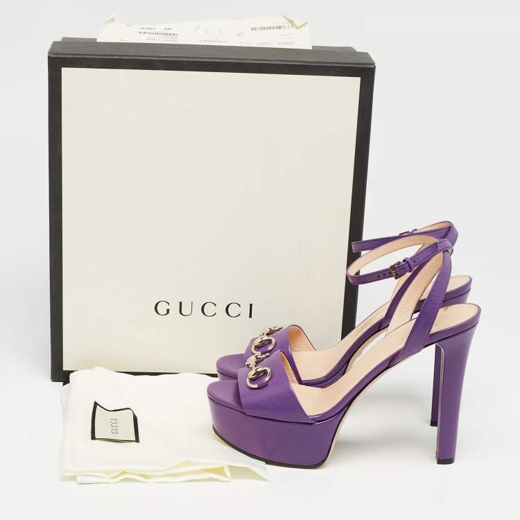 مملوكة مسبقًا Gucci Purple Leather Claudie Horsebit Platform Ankle Strap Sandals Size 38.5