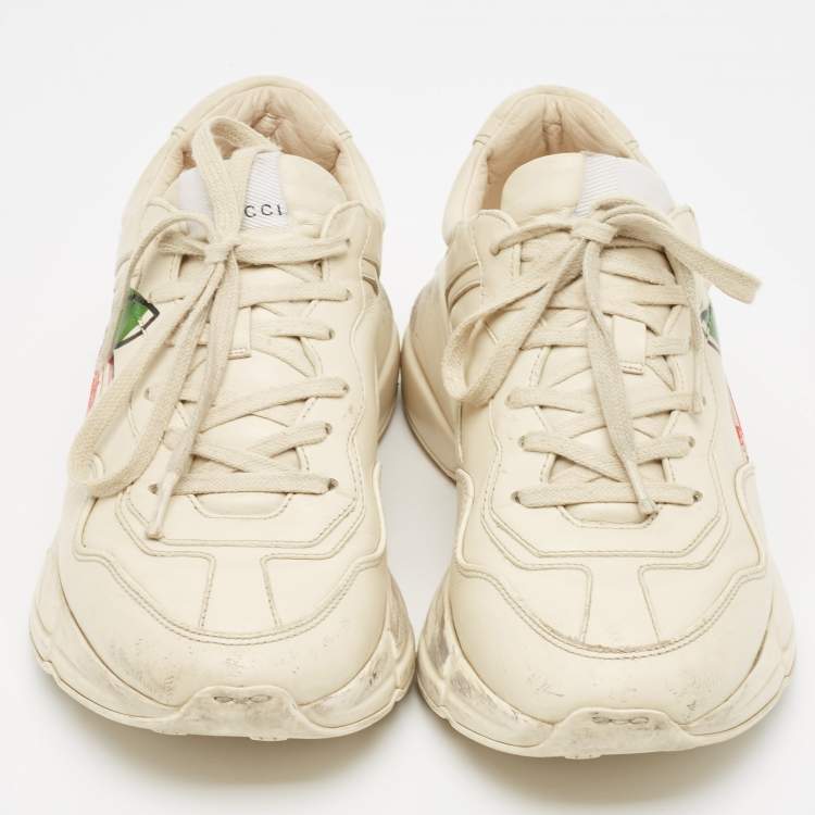 Pre Owned Gucci Cream Leather GG Apple Rhyton Sneakers Size 39