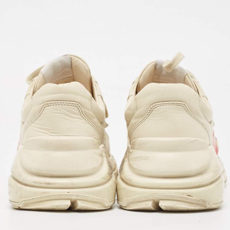 Pre Owned Gucci Cream Leather GG Apple Rhyton Sneakers Size 39