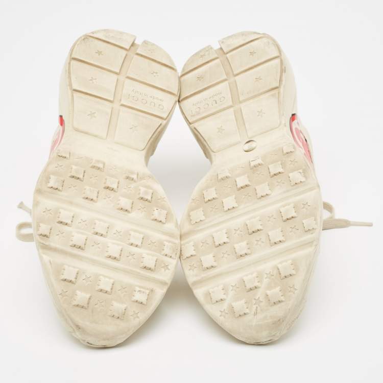 Pre Owned Gucci Cream Leather GG Apple Rhyton Sneakers Size 39
