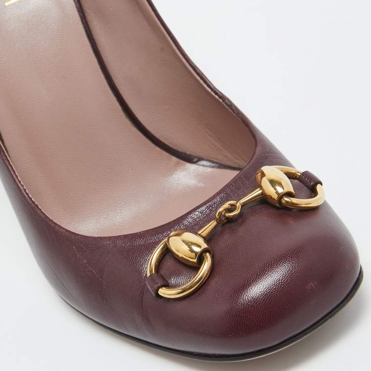 مملوكة مسبقًا Gucci Burgundy Leather Horsebit Square Toe Pumps Size 36