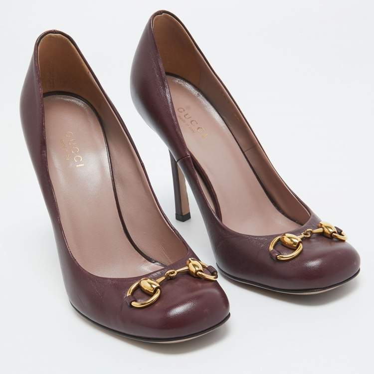مملوكة مسبقًا Gucci Burgundy Leather Horsebit Square Toe Pumps Size 36