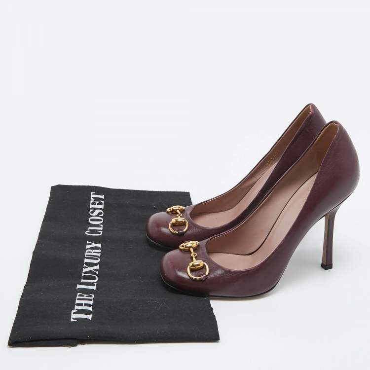 مملوكة مسبقًا Gucci Burgundy Leather Horsebit Square Toe Pumps Size 36