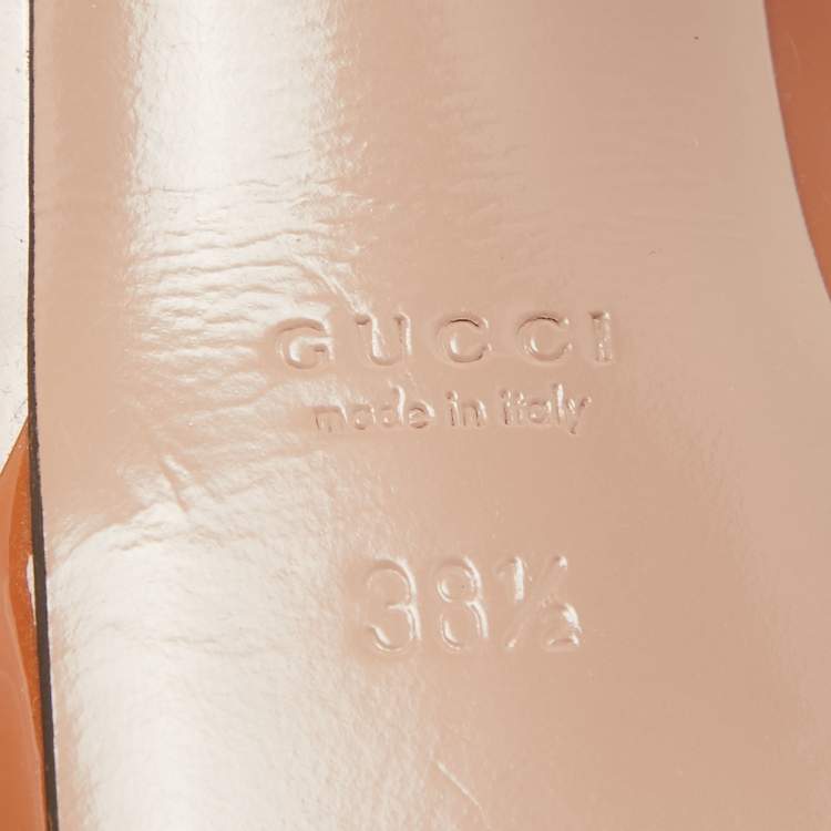 Pre Owned Gucci Brown Patent Leather Lisbeth Open Toe Pumps Size 38.5