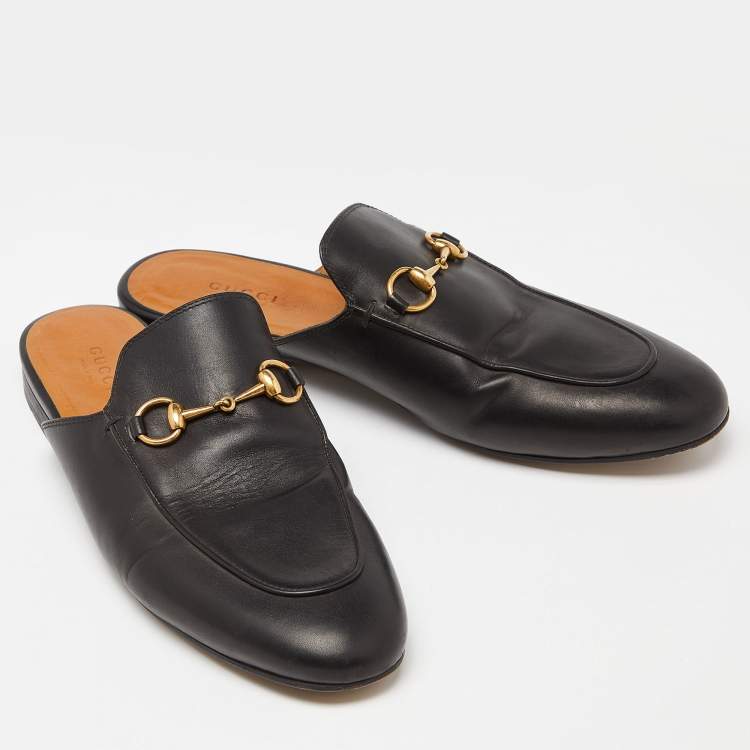 Pre Owned Gucci Black Leather Princetown  Mules Size 39 