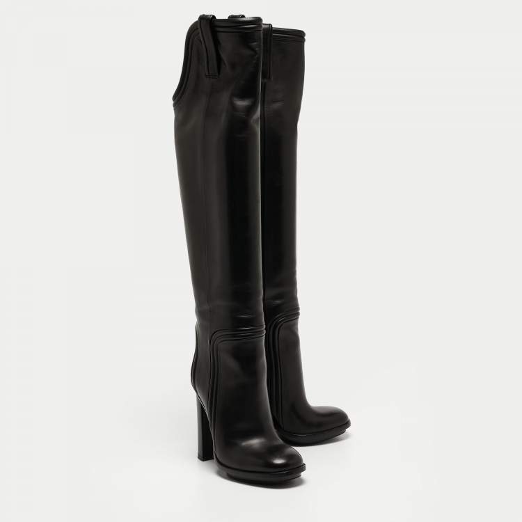 Pre Owned Gucci Black Leather Trish Knee Length Boots Size 36