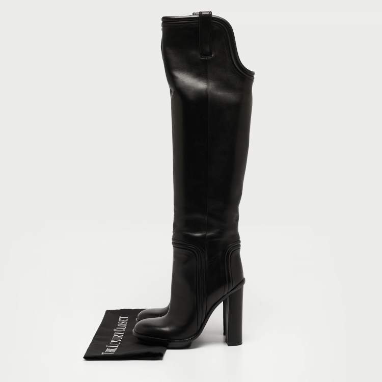 Pre Owned Gucci Black Leather Trish Knee Length Boots Size 36