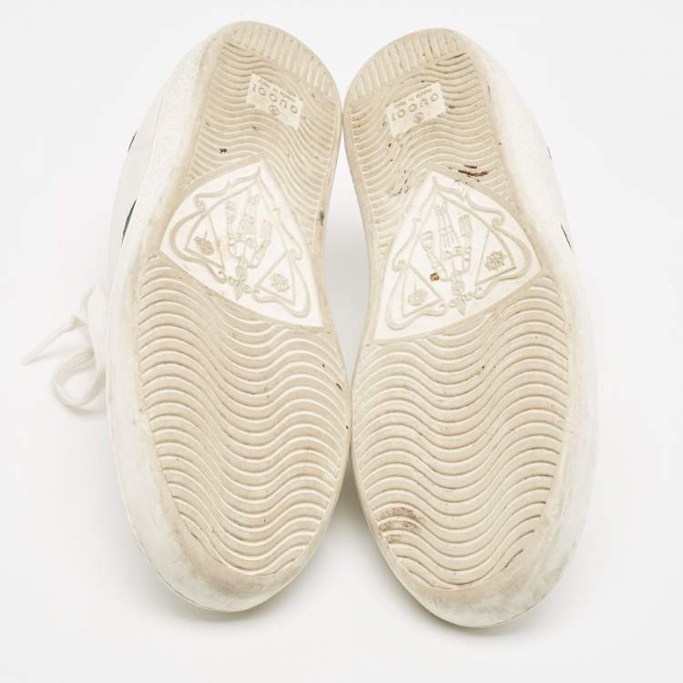 Pre Owned Gucci White Leather Embroidered Bee Ace Sneakers Size 36