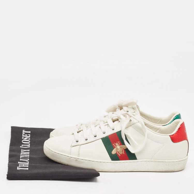 Pre Owned Gucci White Leather Embroidered Bee Ace Sneakers Size 36