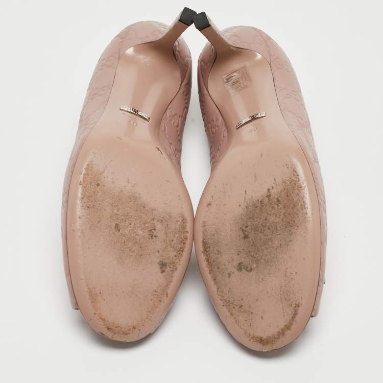 Pre Owned Gucci Pink Guccissima Leather Horsebit Peep Toe Pumps Size 40